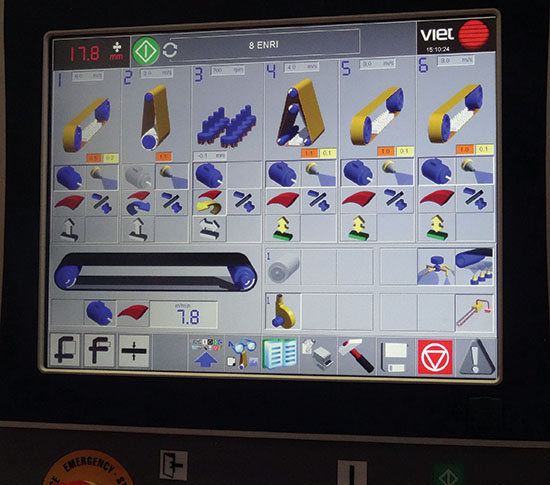 Ekran upravljačke jedinicama šine za brušenje širih strana ploča sa različitim agregatima za brušenje 