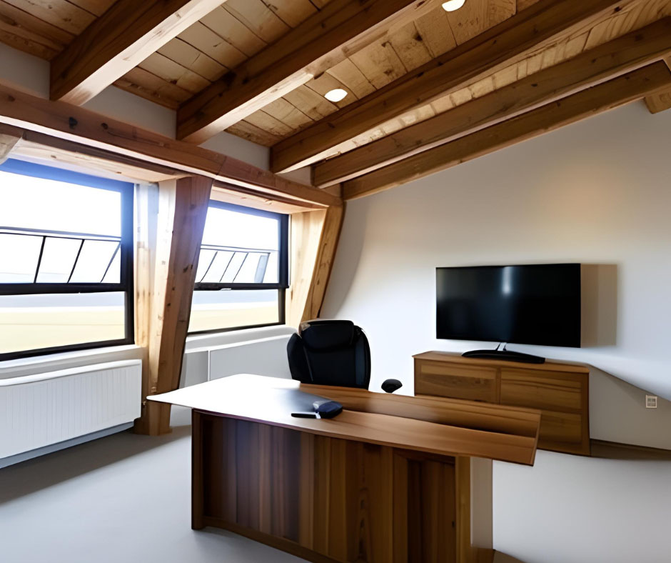 Drvene grede koje prelaze preko plafona stvaraju očaravajuću atmosferu koja se ne može zanemari-ti.