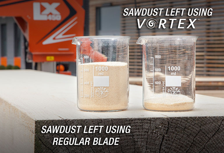 Vortex testere uklanjaju piljevinu u toku procesa rezanja pa je potreba za uklanjanjem piljevine posle rezanja građe gotovo nestala.